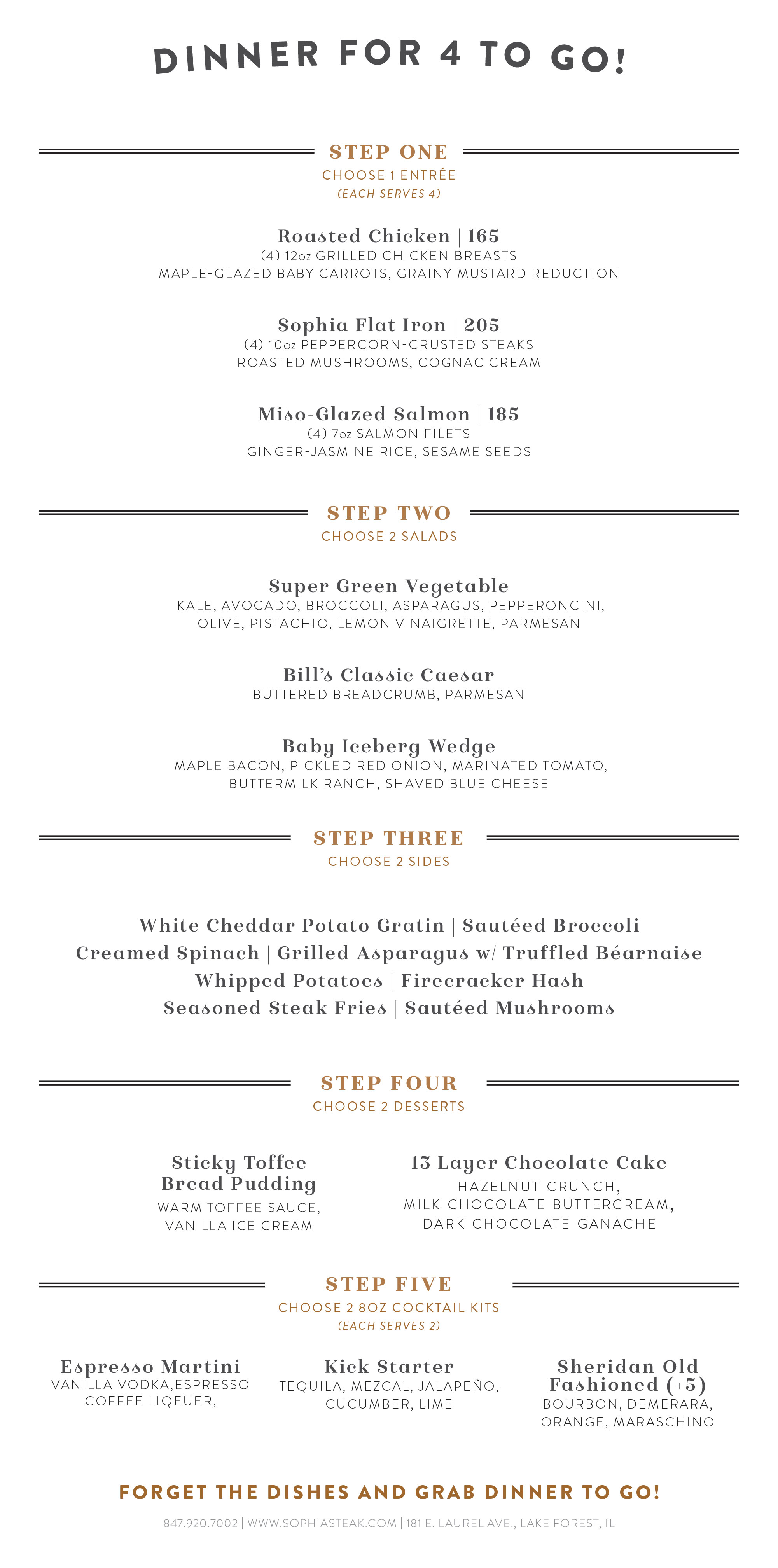 To Go Family Meals Menu
