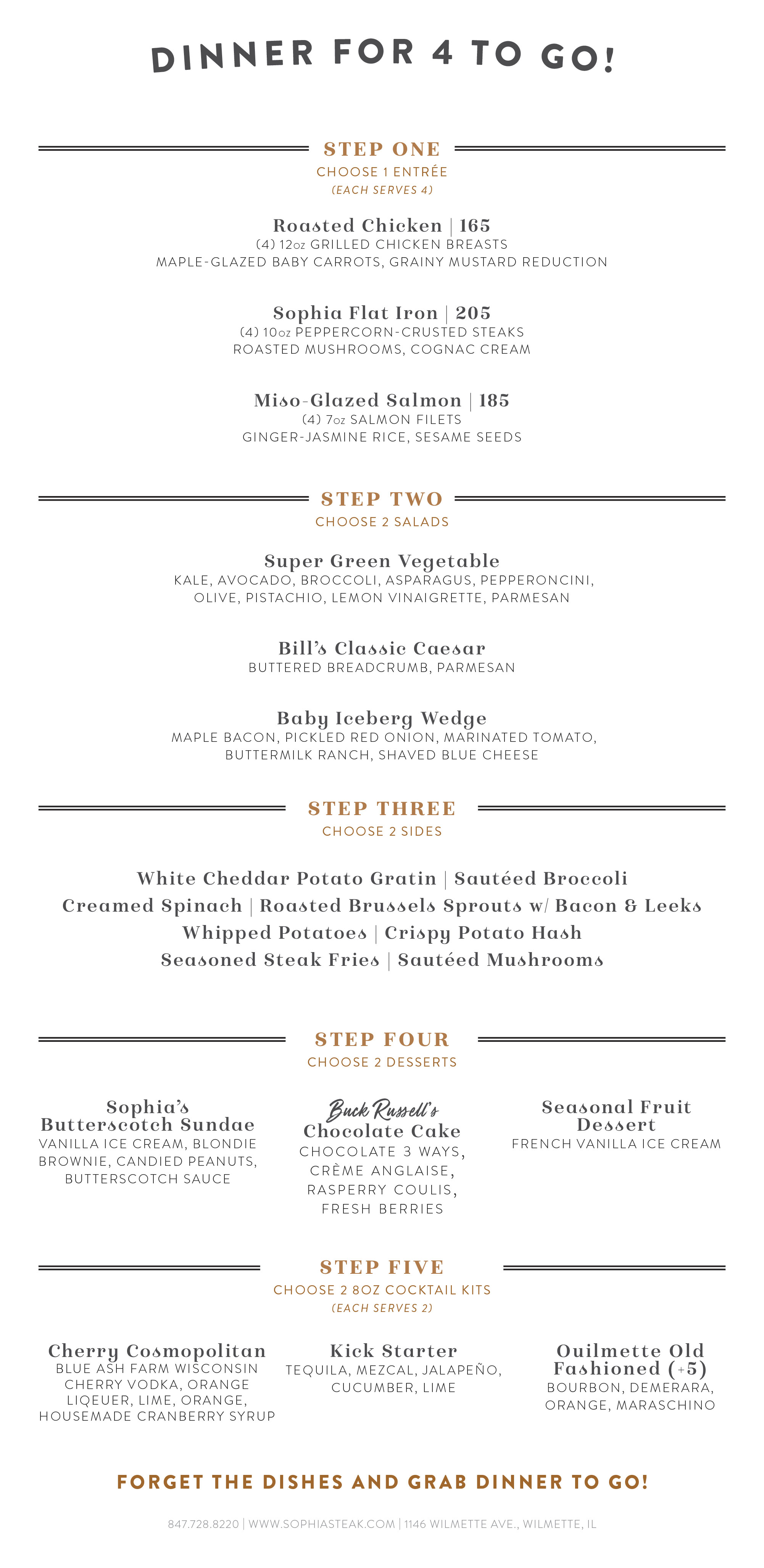 To Go Family Meals Menu
